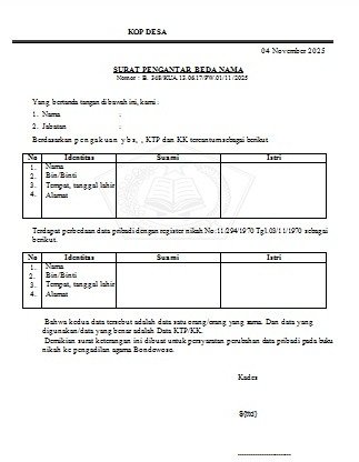 KETERANGAN PERBEDAAN DATA BUKU NIKAH dan KK